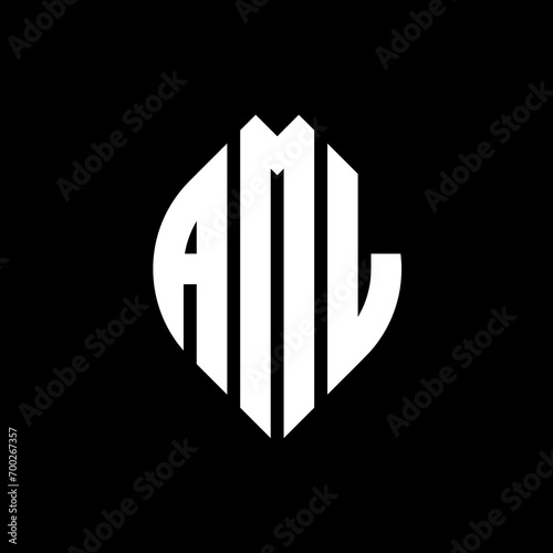 AML circle letter logo design with circle and ellipse shape. AML ellipse letters with typographic style. The three initials form a circle logo. AML Circle Emblem Abstract Monogram Letter Mark Vector.