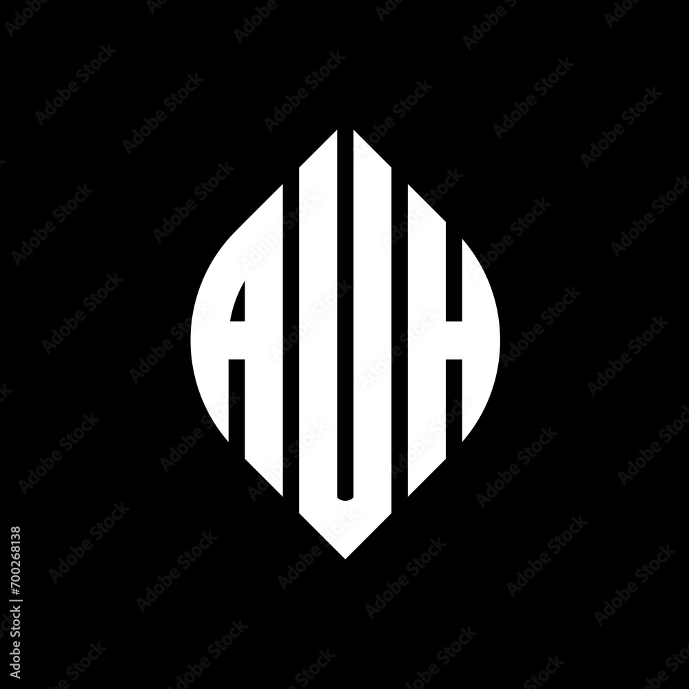 AUH circle letter logo design with circle and ellipse shape. AUH ellipse letters with typographic style. The three initials form a circle logo. AUH Circle Emblem Abstract Monogram Letter Mark Vector. AUH circle letter logo design with circle and ellipse shape. AUH ellipse letters with typographic style. The three initials form a circle logo. AUH Circle Emblem Abstract Monogram Letter Mark Vector.