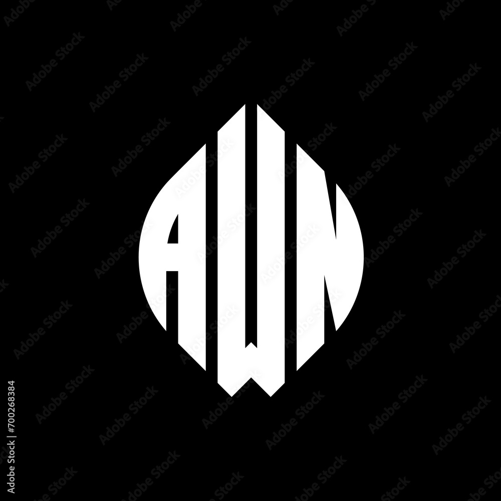 AWN circle letter logo design with circle and ellipse shape. AWN ellipse letters with typographic style. The three initials form a circle logo. AWN Circle Emblem Abstract Monogram Letter Mark Vector. AWN circle letter logo design with circle and ellipse shape. AWN ellipse letters with typographic style. The three initials form a circle logo. AWN Circle Emblem Abstract Monogram Letter Mark Vector.