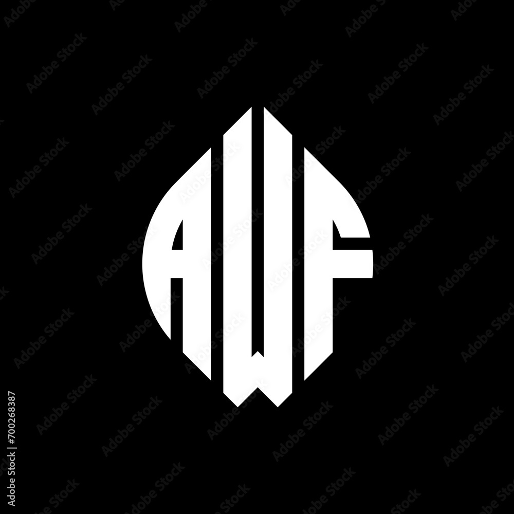 AWF circle letter logo design with circle and ellipse shape. AWF ellipse letters with typographic style. The three initials form a circle logo. AWF Circle Emblem Abstract Monogram Letter Mark Vector.