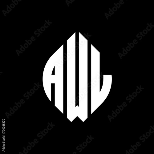 AWL circle letter logo design with circle and ellipse shape. AWL ellipse letters with typographic style. The three initials form a circle logo. AWL Circle Emblem Abstract Monogram Letter Mark Vector.