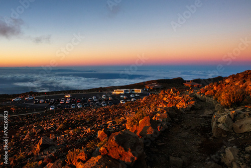 Rocky volcano at sunset