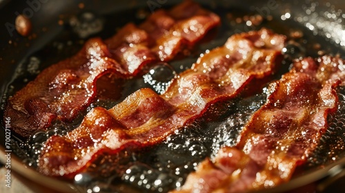 bacon frying in a pan for breakfst photo