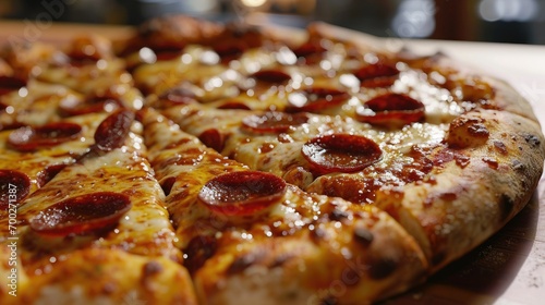 close up of pepperoni pizza with lots of cheese 