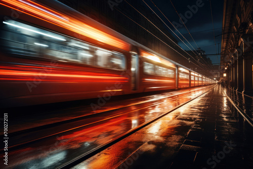 A Blurred Train at Sunset.