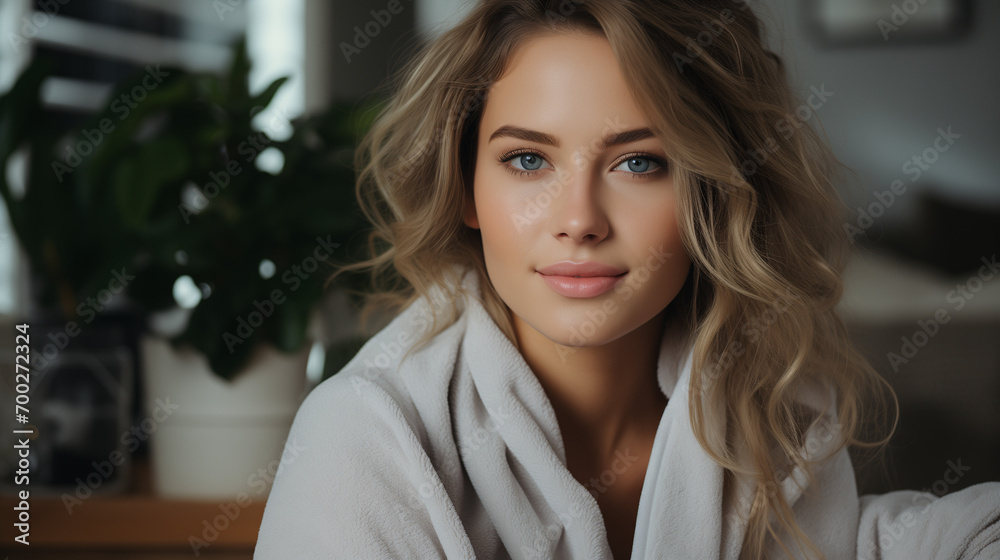 portrait of a woman, A woman at home taking care of her skin Considering the ideal hygienic option
