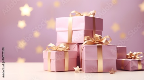 Vibrant stack of festive gift boxes with bows and copyspace – christmas, valentines day, birthday, and happy new year celebration concept © Ashi
