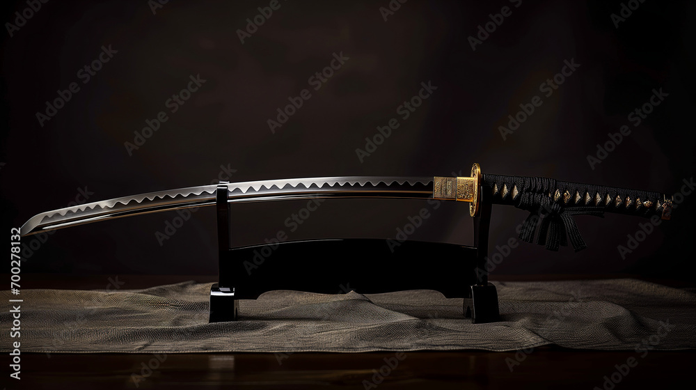 Traditional Japanese Katana Sword on Display Stand