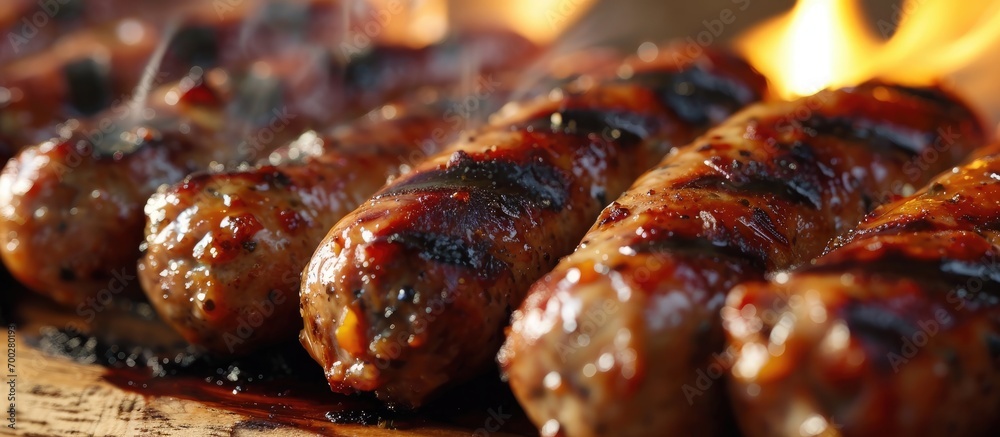 Perfectly barbecued pork sausages.