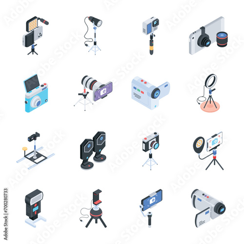 Isometric Icon Collection of Vlogging Equipment 

