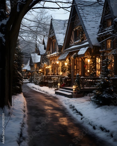 Beautiful winter cottage in the mountains. Winter houses in the mountains
