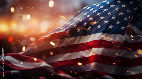 American flag and fireworks. Independance day