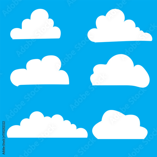 Cloud. Abstract white cloudy set isolated on blue background. Vector illustration. © vector studio