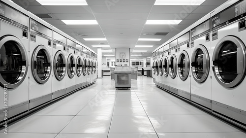 Laundromat shop - lines of washing machines