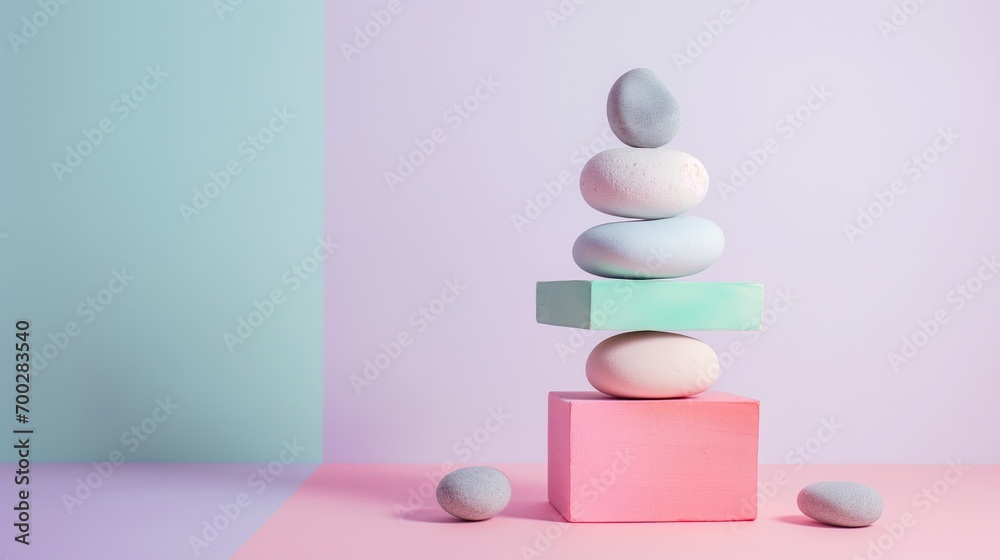 Stone stacking background with soft pastel colors Stone stacking background with soft pastel colors