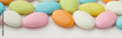 Traditional Easter Portuguese candies. Colorful sweets on white background.