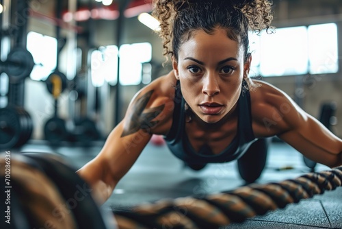 Mulher no treino de alto desempenho, focada na academia