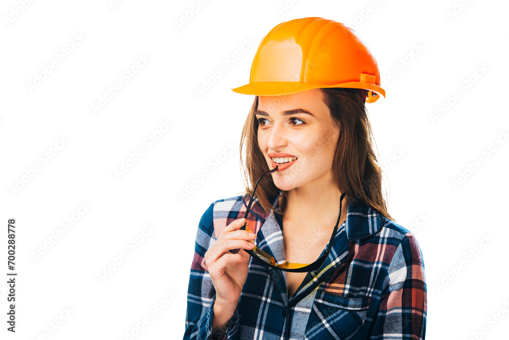 Woman Wearing a Hard Hat and Checkered Shirt Woman Wearing a Hard Hat and Checkered Shirt