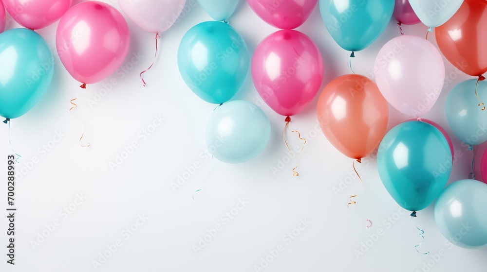 birthday Background with fastive air balloons of round shap, minimal birthday, colorfull balloons, in blue and white background, father's Day, Valentine Day, Celebration birthday Background with fastive air balloons of round shap, minimal birthday, colorfull balloons, in blue and white background, father's Day, Valentine Day, Celebration