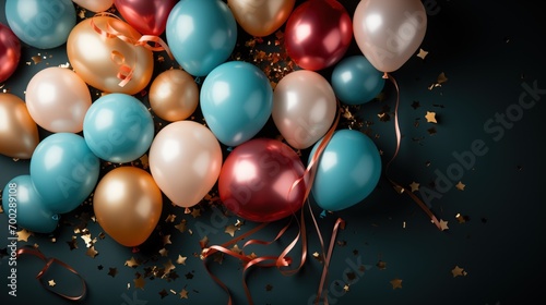 Wallpaper Mural birthday Background with fastive air balloons of round shap, minimal birthday, colorfull balloons, in blue and white background, father's Day, Valentine Day, Celebration Torontodigital.ca