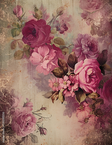 Elegant Dark Roses, Scrapbook, Old Vintage, Rustic, Old Paper, Junk Journal, Scrapbooking paper, Shabby Chic, Romantic, Ephemera, Journal Pages