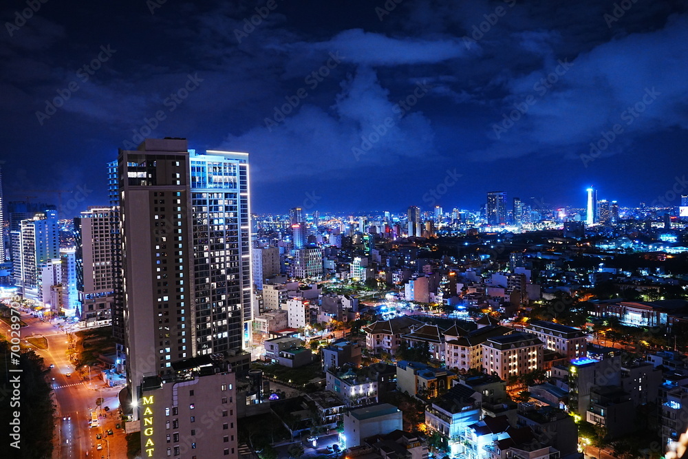 Aerial View, Night View of Man Thai Beach in Da Nang, Vietnam - ベトナム ダナン マン タイ ビーチ 夜景