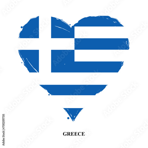 Vector Greece flag in heart shape with grunge texture. Heart shaped flag isolated on white background. Beautiful design country flag of Greece for banner, poster, sticker, print. Vector illustration