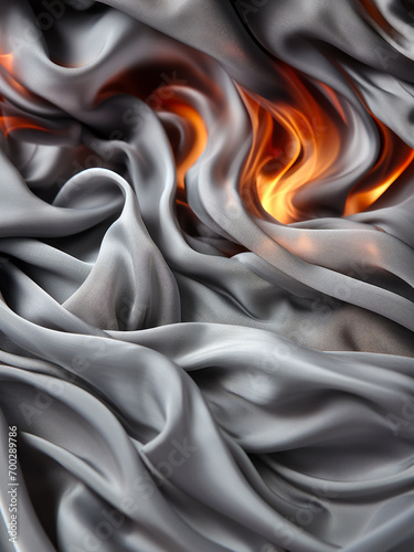 Gray thin textile fabric, closeup detail to structure, smoke near - fireproof materials concept. Generative AI photo