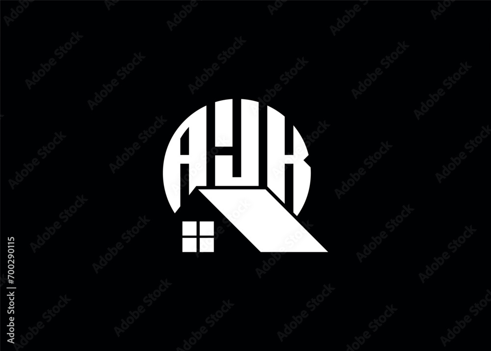 Real Estate Letter AJK Monogram Vector Logo.Home Or Building Shape AJK Logo. Real Estate Letter AJK Monogram Vector Logo.Home Or Building Shape AJK Logo.