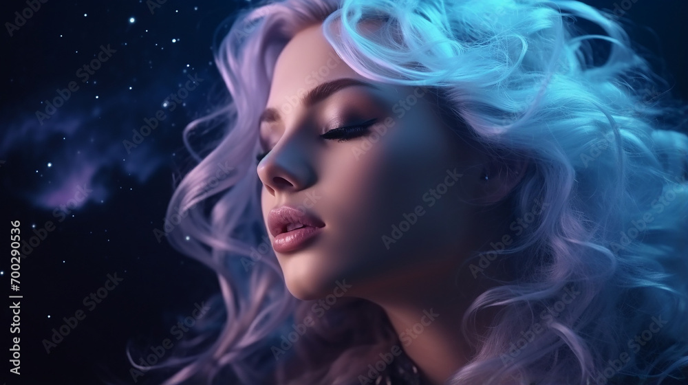 Amazing Star Goddess Woman Fairy Glamour Romantic Portrait Digital Generated Hypnotic Illustration