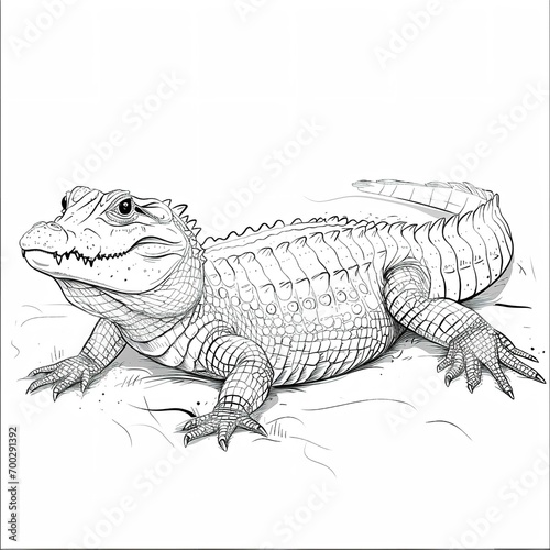 hand drawn crocodile on white line art vector