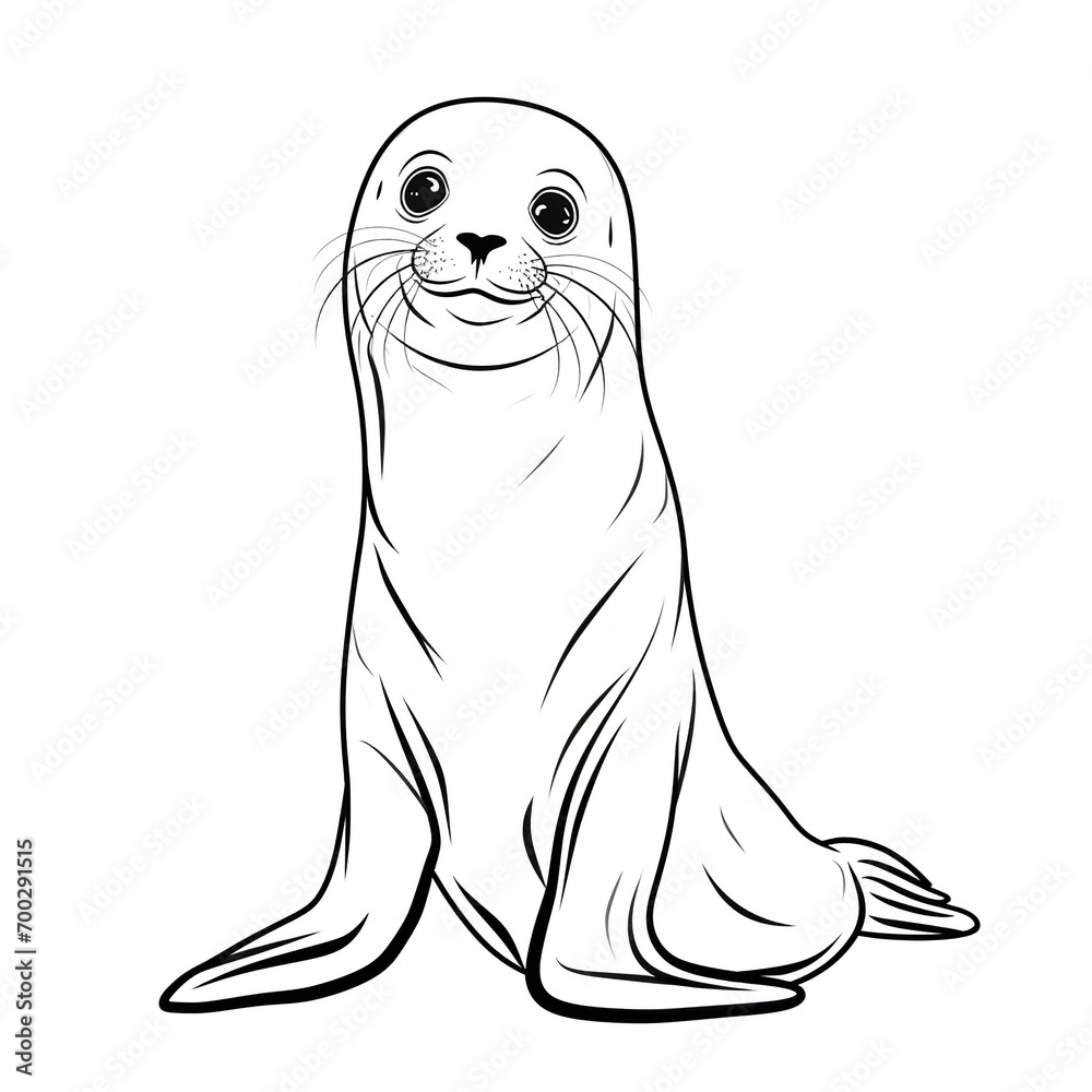 Minimalistic Cute Seal Full Body Line Art Vector