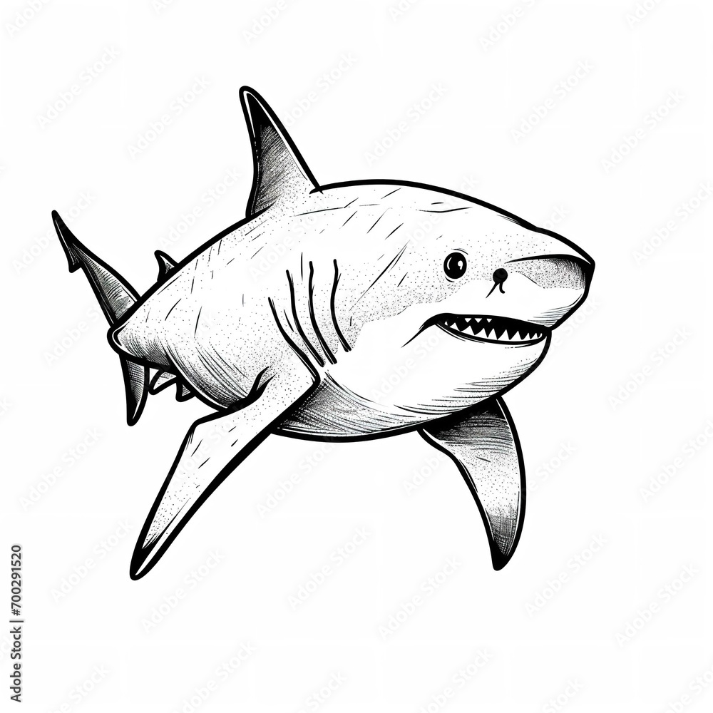 Minimalistic Cute Shark Full Body Line Art Vector