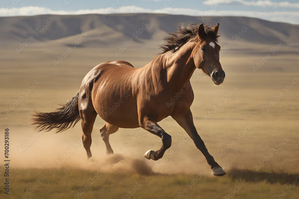 Obraz premium Wild Horse Stallion Running in the Desert