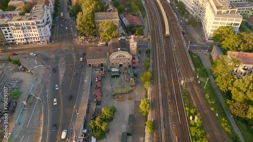 Subway club ost renate city Berlin Germany. Lovely aerial top view flight drone photo