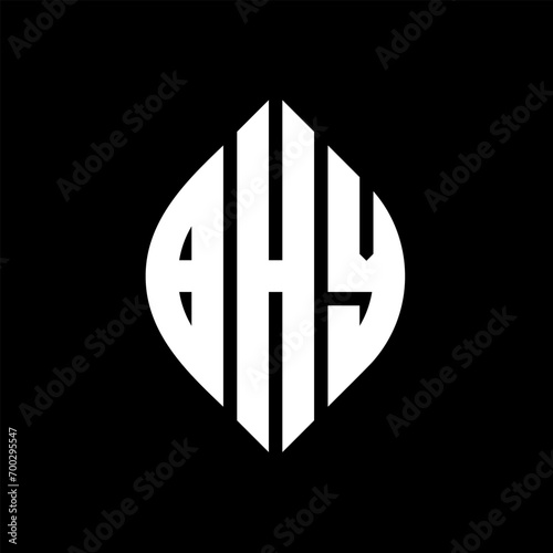 BHY circle letter logo design with circle and ellipse shape. BHY ellipse letters with typographic style. The three initials form a circle logo. BHY Circle Emblem Abstract Monogram Letter Mark Vector. photo