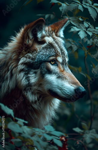 Forest Sentinel  Majestic Wolf Amidst Autumn Leaves