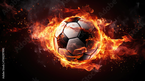 Fiery Soccer Ball In Goal With Net In Flames  © PNG