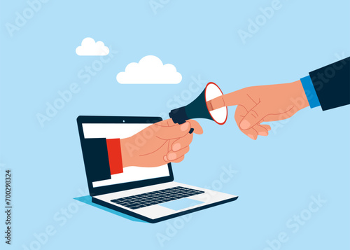 Refusing to listen propaganda. Finger plugs megaphone speaking. Vector illustration