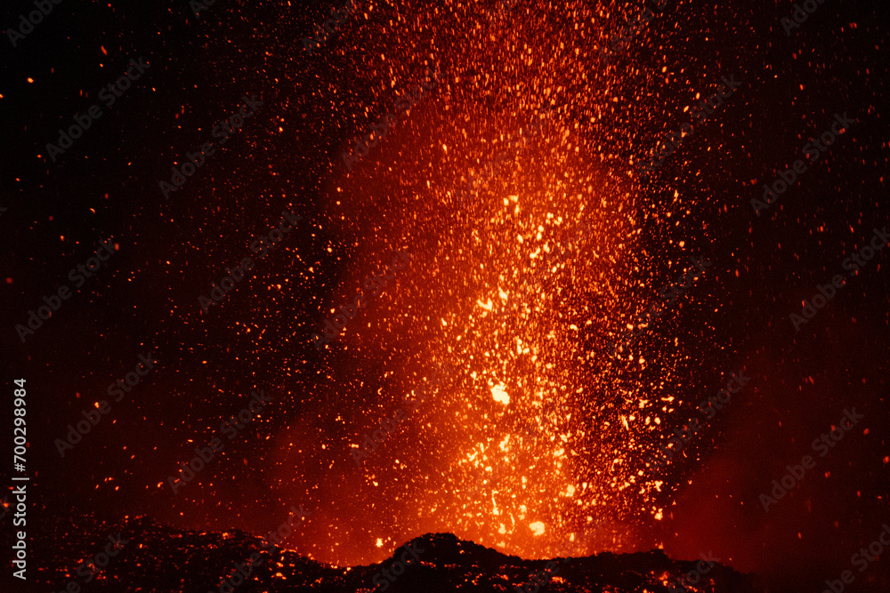 Eruptive vent with lava emis at the top of the Etna volcano
