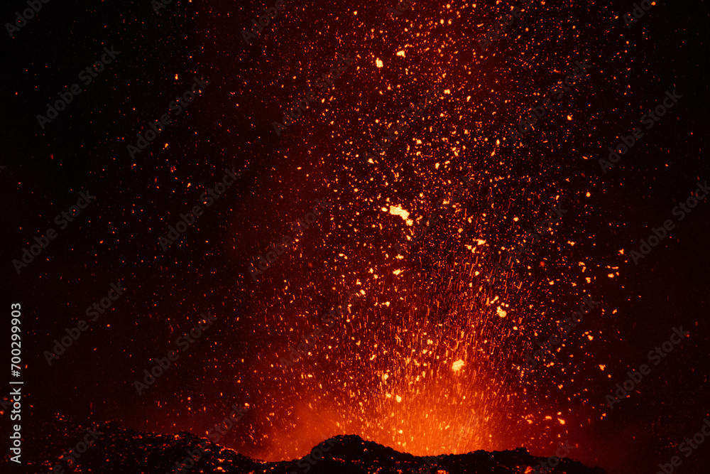 Eruptive vent with lava emis at the top of the Etna volcano