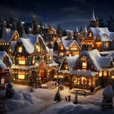 Christmas and New Year holidays background. Winter village in the snow.