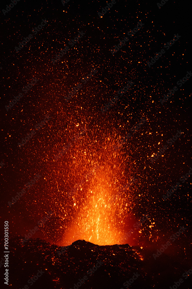 Eruptive vent with lava emis at the top of the Etna volcano