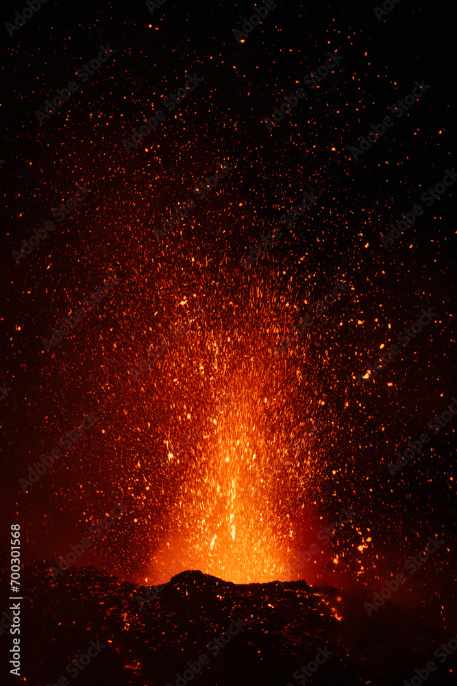 Eruptive vent with lava emis at the top of the Etna volcano