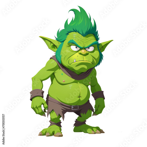 Vector small evil green gremlin troll on transparent background, AI generated
