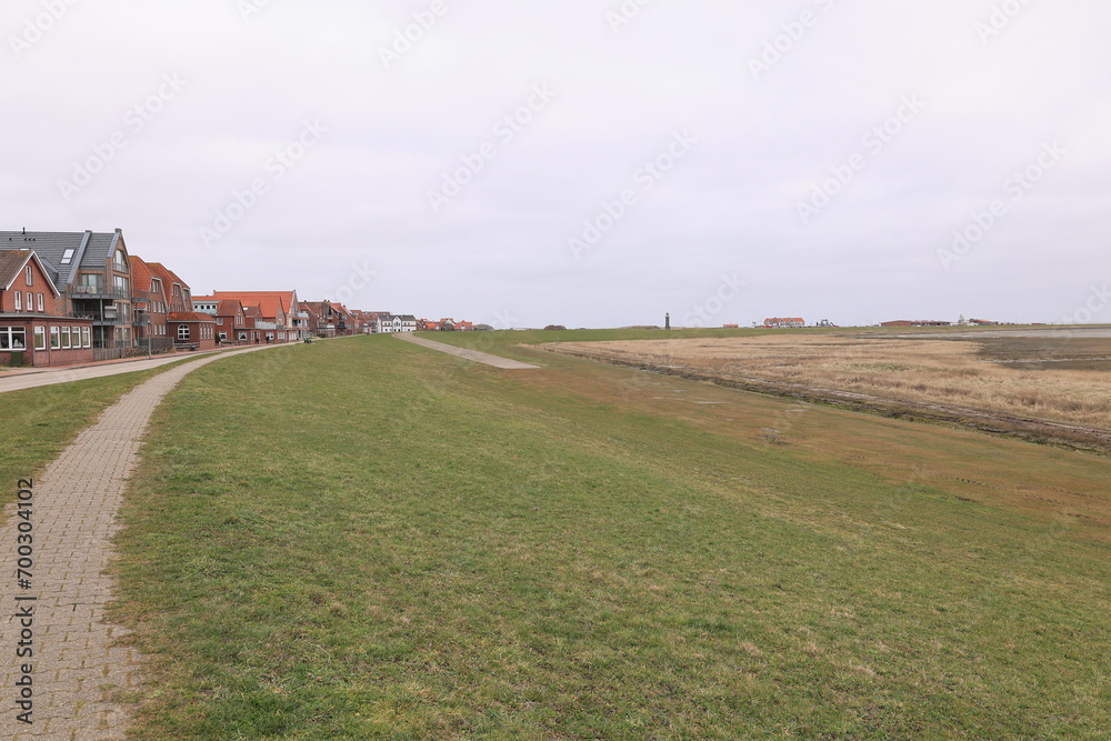 Fototapeta premium Blick auf den Ort Juist auf der gleichnamigen Nordseeinsel