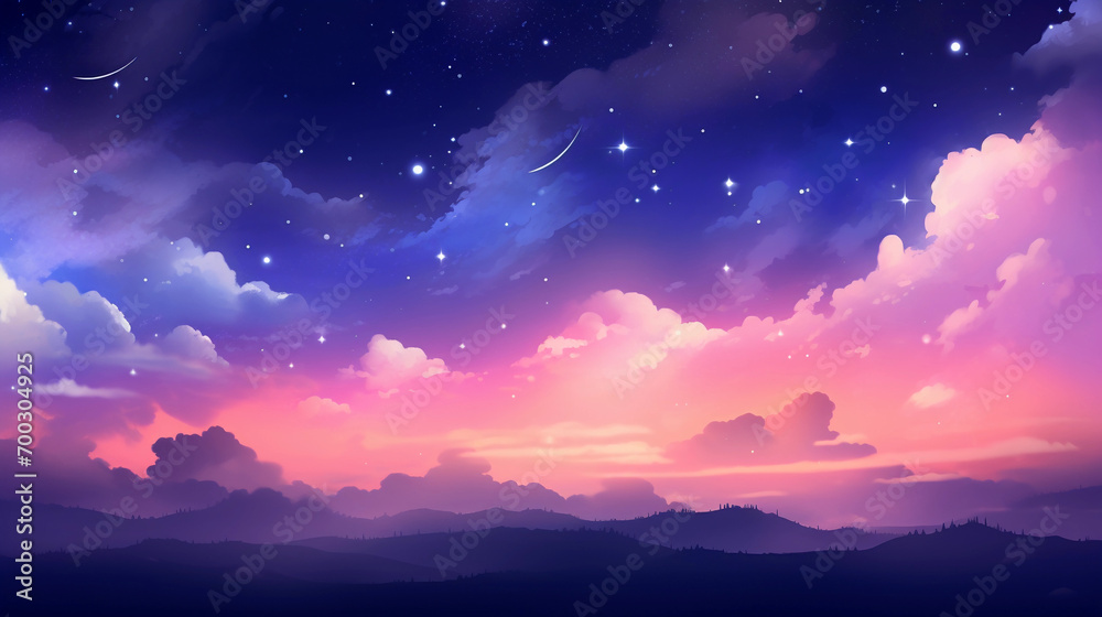 Sky at dusk, sunset, sky with cloud and stars, purple, blue, orange, pink, sky gradient, day with stars, nature, background sky, sunrise, night sky with stars, astronomy Sky at dusk, sunset, sky with cloud and stars, purple, blue, orange, pink, sky gradient, day with stars, nature, background sky, sunrise, night sky with stars, astronomy