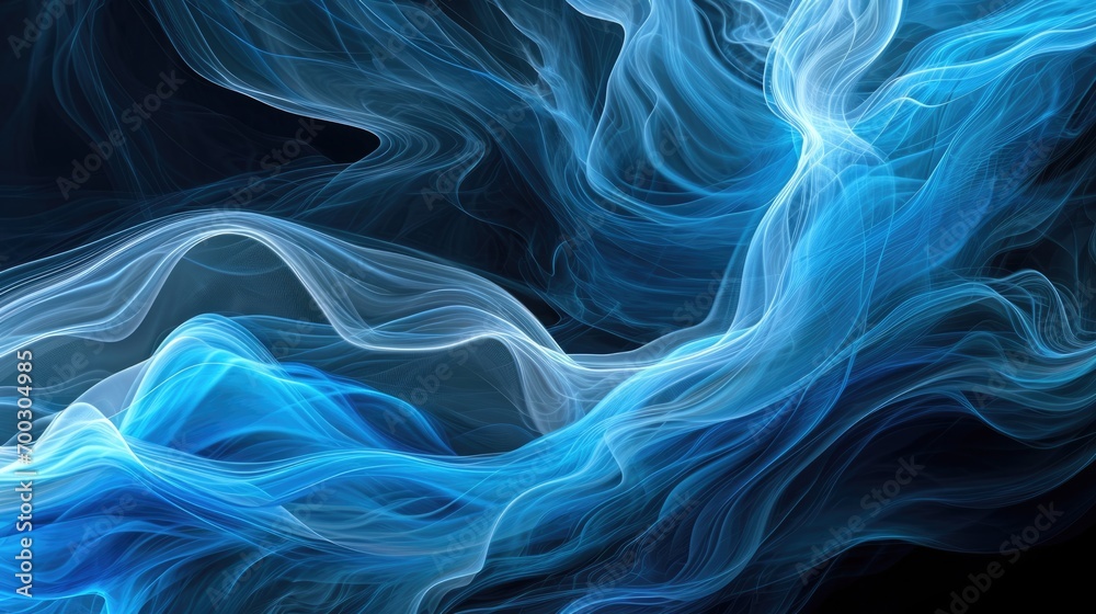 Blue Wave: Abstract Flow Design on Black Background Blue Wave: Abstract Flow Design on Black Background