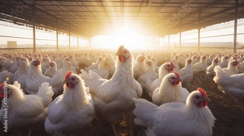 Fotografia Free range broilers on a white chicken farm