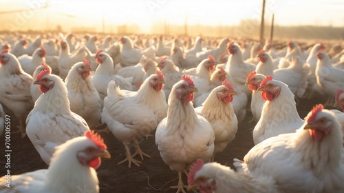 Free range broilers on a white chicken farm